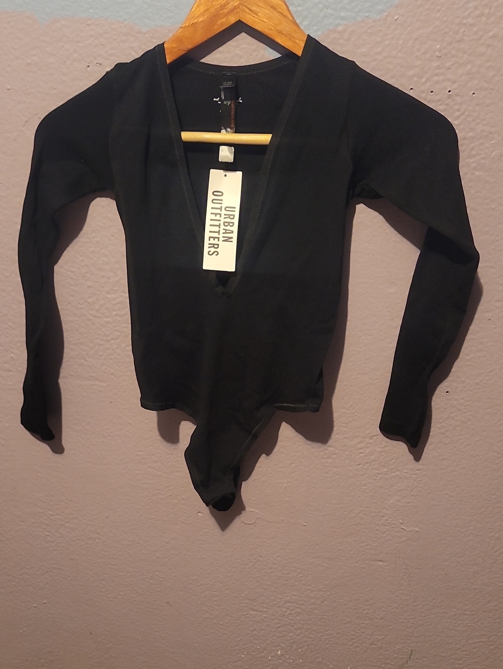 Urban Outfitters Black Deep V-Neck Long-Sleeve Bodysuit